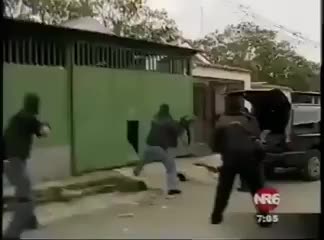 Police try to break down slider door
