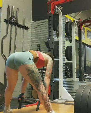 Brunette Fitness Gym Legs Muscular Girl Short Hair Tattoo Thick Workout clip