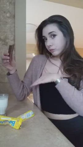 Eating chocolate makes her horny + full video in the comments