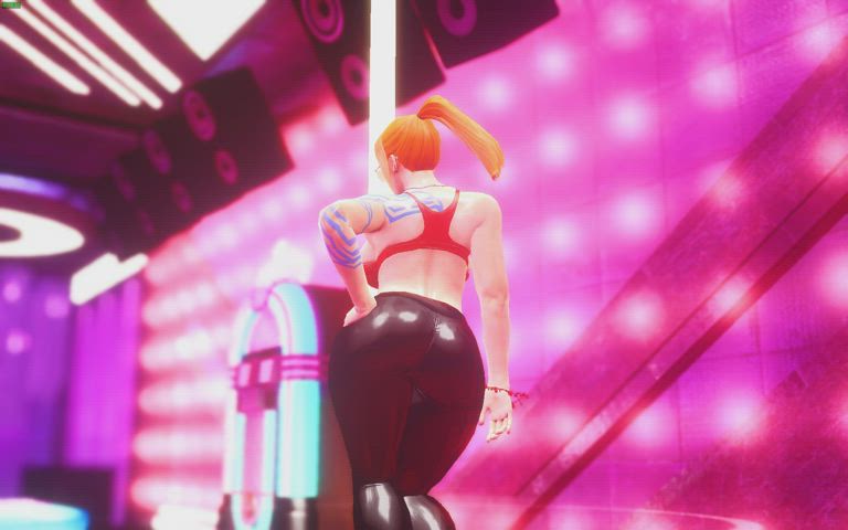 3d big ass dancing fitness pole dance ponytail redhead tattoo thick clip