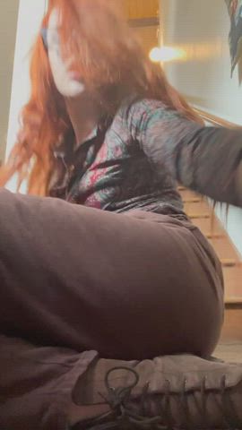Boots Clothed Touching Glasses Redhead Porn GIF