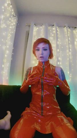 big tits blowjob latex redhead tattoo teasing undressing clip