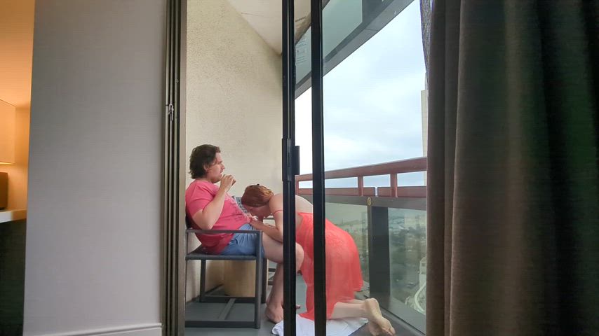 We're not usually super risky, so this hotel balcony blowjob was a lot for us. [MF]