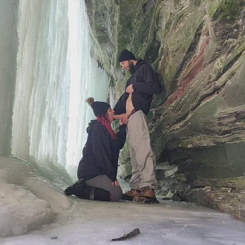 Seen a frozen waterfall and she[f] just had to suck my[m] cock 😈