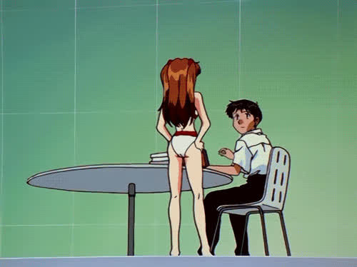 anime bending over boobs booty ginger banks japanese redhead retro clip