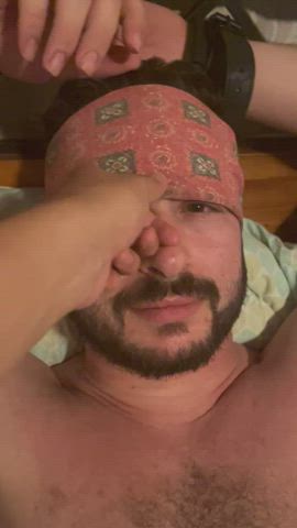 bdsm blindfolded cute daddy dom hairy handcuffed softcore submissive clip