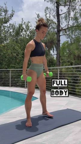 albanian european fitness muscular girl outdoor pool workout clip