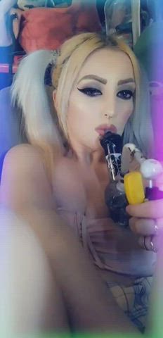 blonde pigtails smoking solo clip