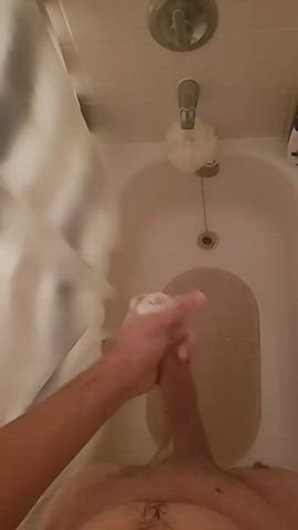 cock jerk off moaning shaved shower soapy solo clip