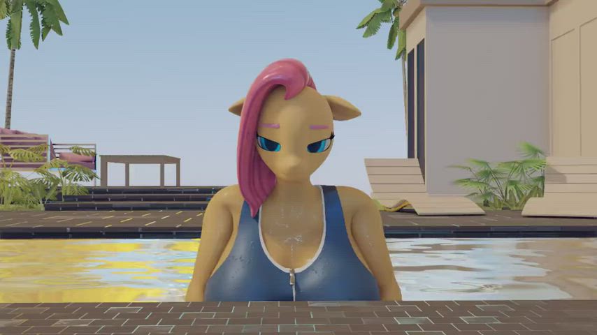 animation big tits outdoor pool sfm striptease swimsuit tease teasing clip
