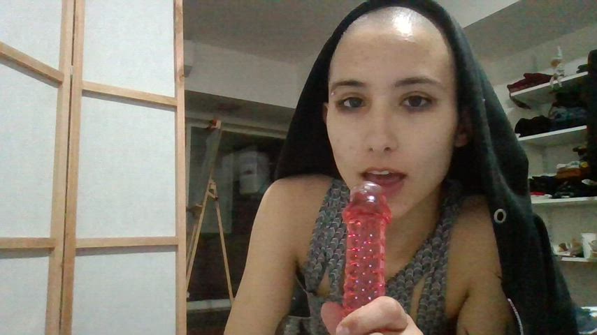 Alt Brown Eyes Clothed Dildo Emo Goth Licking Tease Toy clip