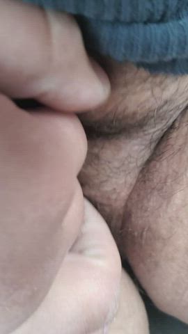 warming up my boy pussy at the park before using the dildo...