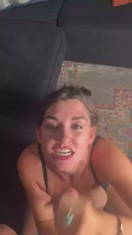 Amateur Brunette Cum Swallow Cumshot Facial Smile clip
