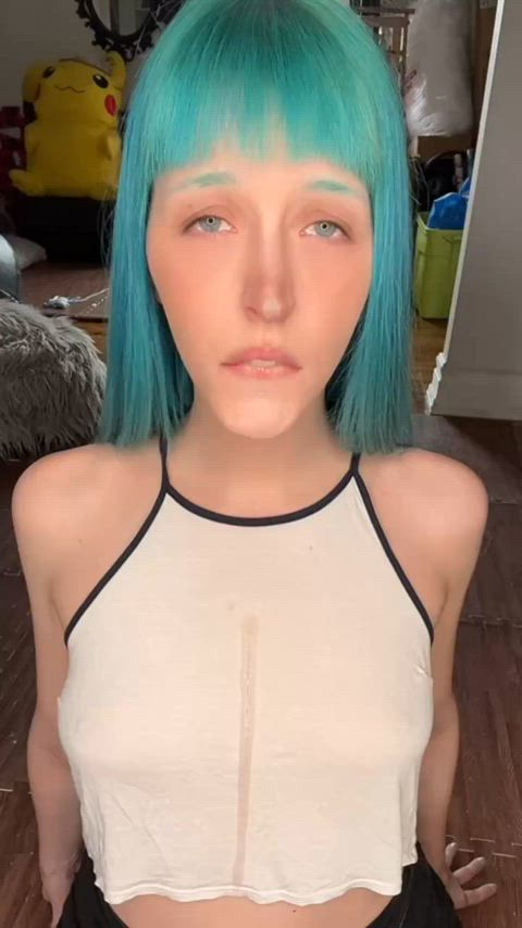 alt blue eyes boobs drooling hotwife natural tits onlyfans spit clip