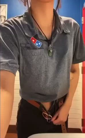 Horny Dominos Employee Flashing At Work