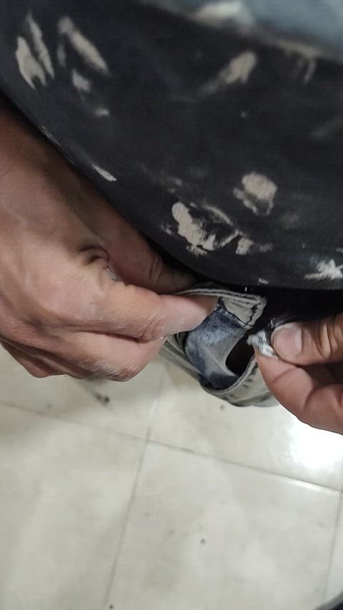 POV. The handyman shows you his massive cock 