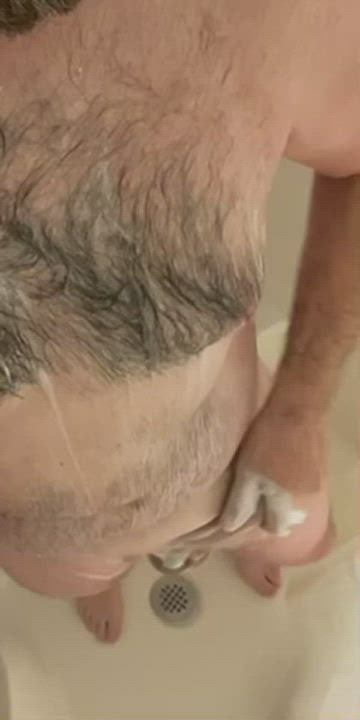 Big Balls Big Dick Cock Daddy Masturbating Shaved Shower Soapy clip