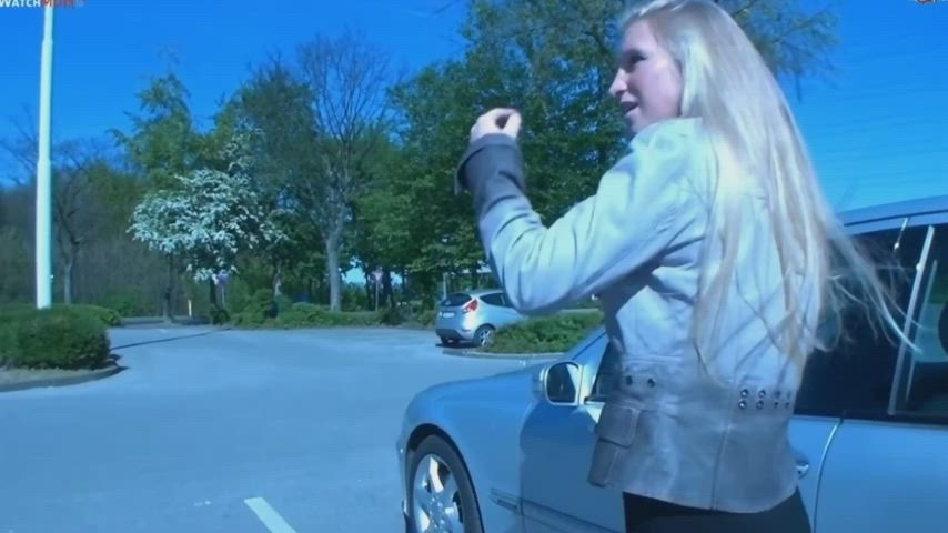 German Girl Pee on Public Parking Spot