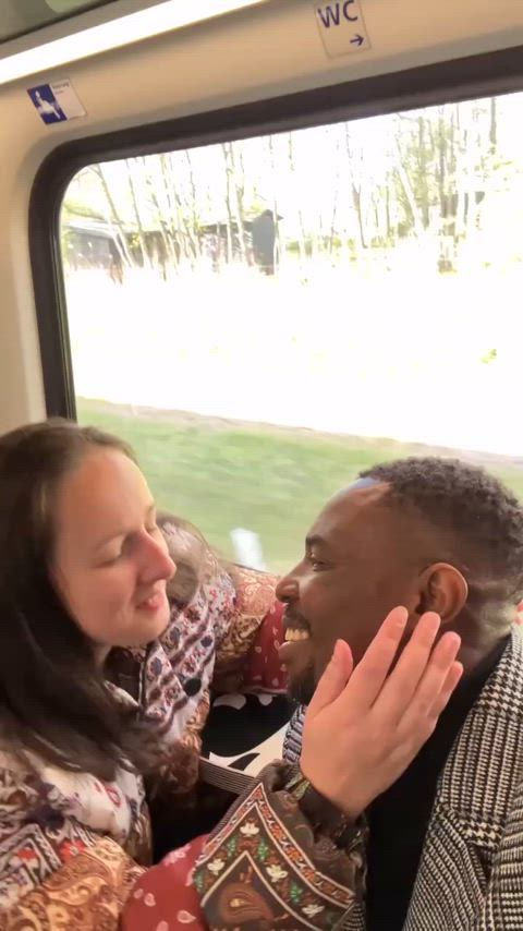 Interracial soft core kissing on the train