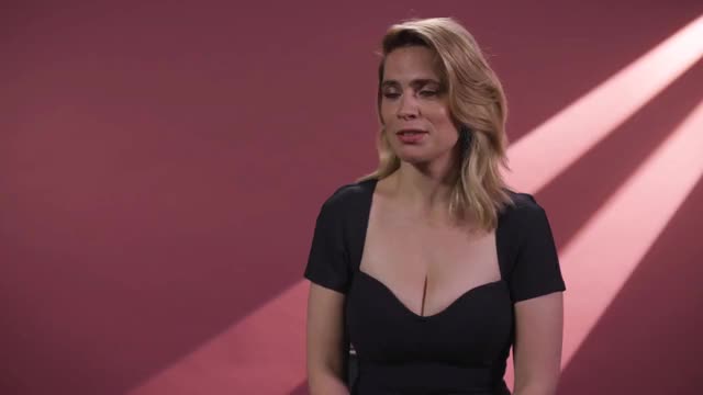 Hayley Atwell - Blue Dress, July 2018, promoting Christopher Robin - MTV interview