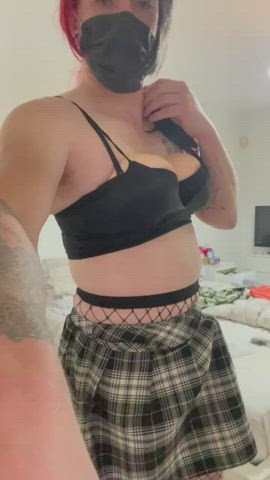 crossdressing femboy fishnet girl dick panties skirt clip