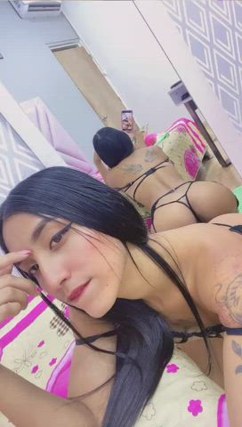 Ass Doggystyle Latina Lingerie Long Hair Mirror Pussy Skinny Tattoo clip