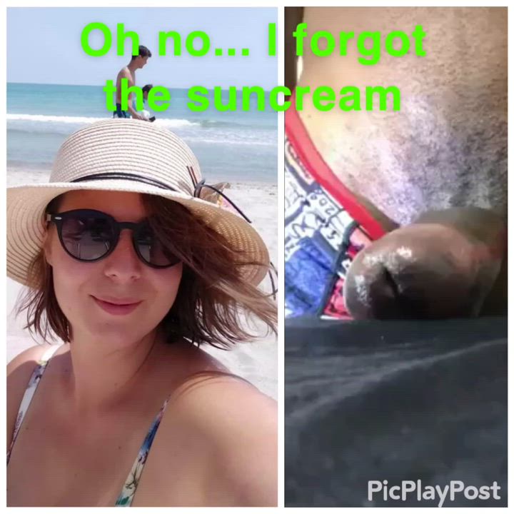 A milf at the beach without suncream