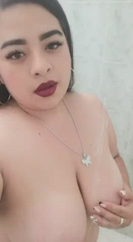 big tits colombian long hair shower clip