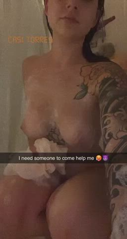 bbc caption cheating cuckold girlfriend hotwife shower tattoo clip