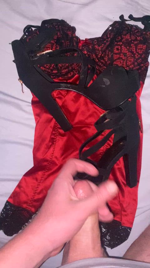 cumshot heels lingerie male masturbation clip