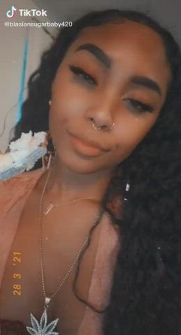 Ahegao Creamy Ebony Eye Contact Tease TikTok Tongue Fetish clip