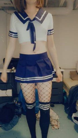 femboy fishnet schoolgirl clip