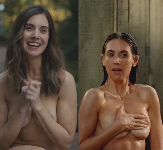 Its so hot when women cover their boobs with their hands like Alison Brie here