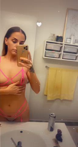 bathroom big nipples brunette lingerie milf onlyfans skinny small tits tattoo clip