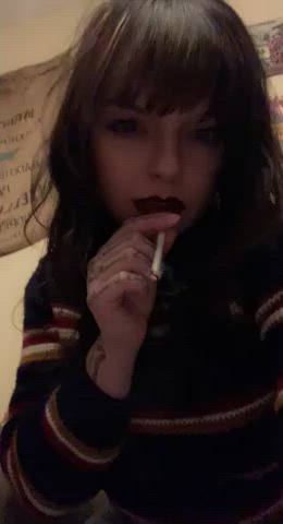 brunette lipstick lipstick fetish sex smoking solo clip