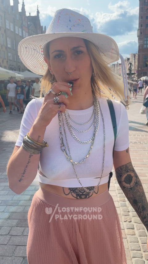 babe blonde fansly flashing natural tits onlyfans outdoor public tits r/holdthemoan