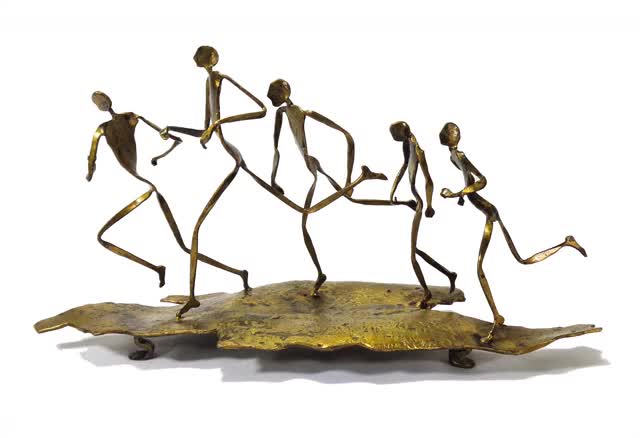 John Fleming 1979 Brass Running Men Brutalist Sculpture