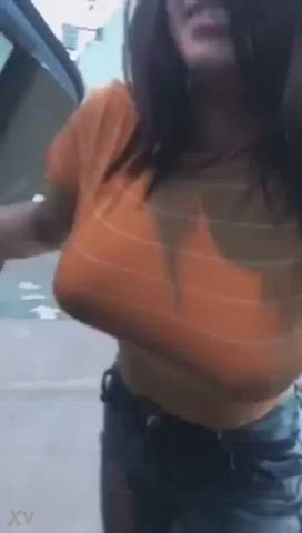 Mexican Slut flashing on Public