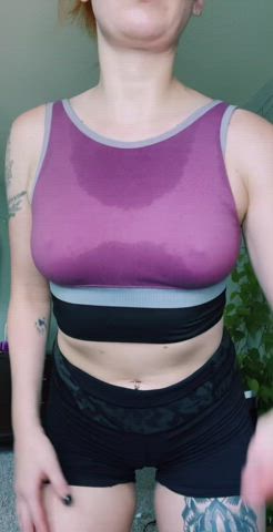 Hope you don’t mind that my tits are a little sweaty, I just got back from a run