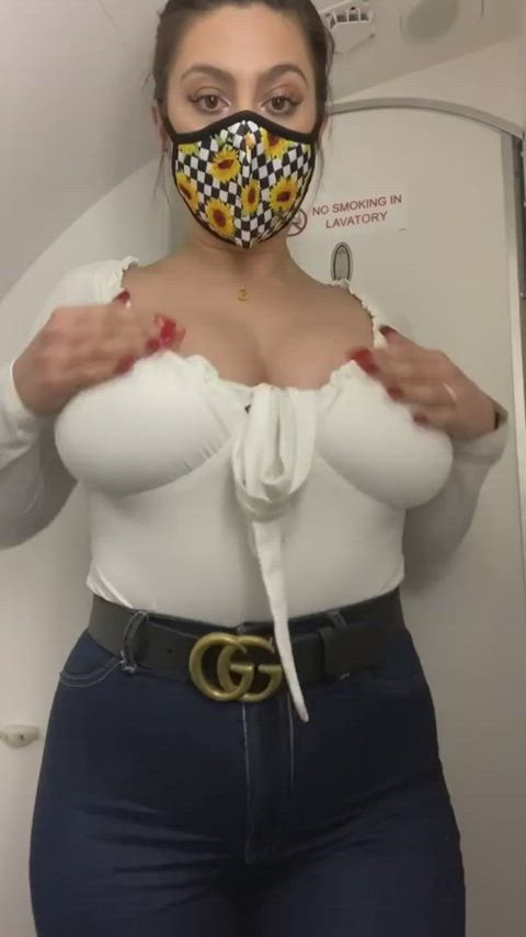 airplane bathroom big tits bouncing tits clip