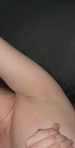 Rubbing out a big cumshot on my armpit
