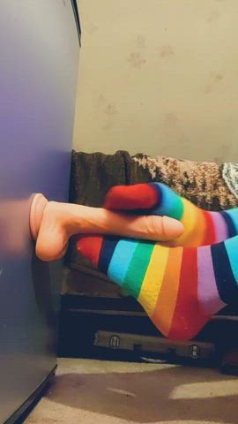 dildo feet foot fetish footjob knee high socks clip