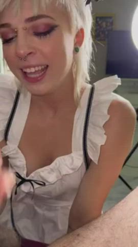 blonde blowjob convention cosplay emo eye contact hotel maid sloppy clip
