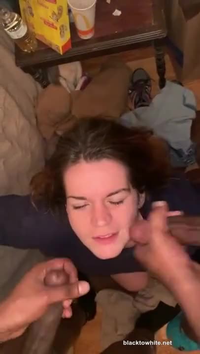 two black dicks cum on girl's face