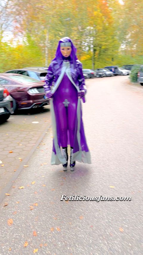I love my new latex nun outfit! 💜 Would you join this monastery? 😇😈