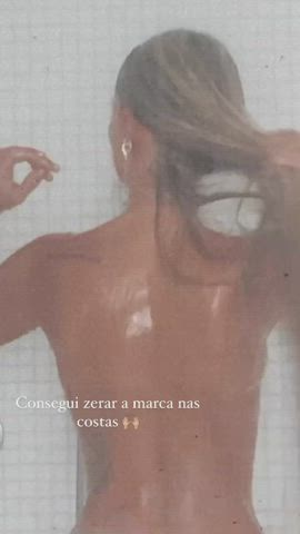 blonde brazilian celebrity shower sideboob clip