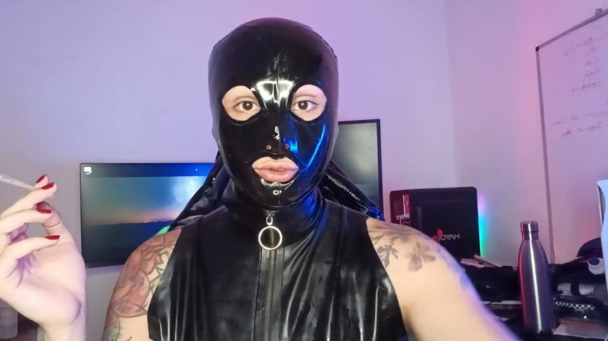 fake lips femboy fetish hood latex lips sissy smoking trans trans woman clip