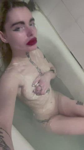 bath bathtub boobs lips lipstick nude soapy tattoo tits clip