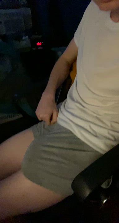 Happy Friday, here’s my cock in grey shorts 😏