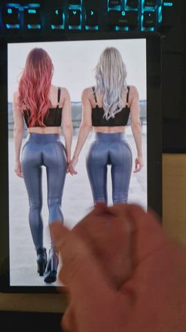 cock cumshot leather long hair tribute twins women clip